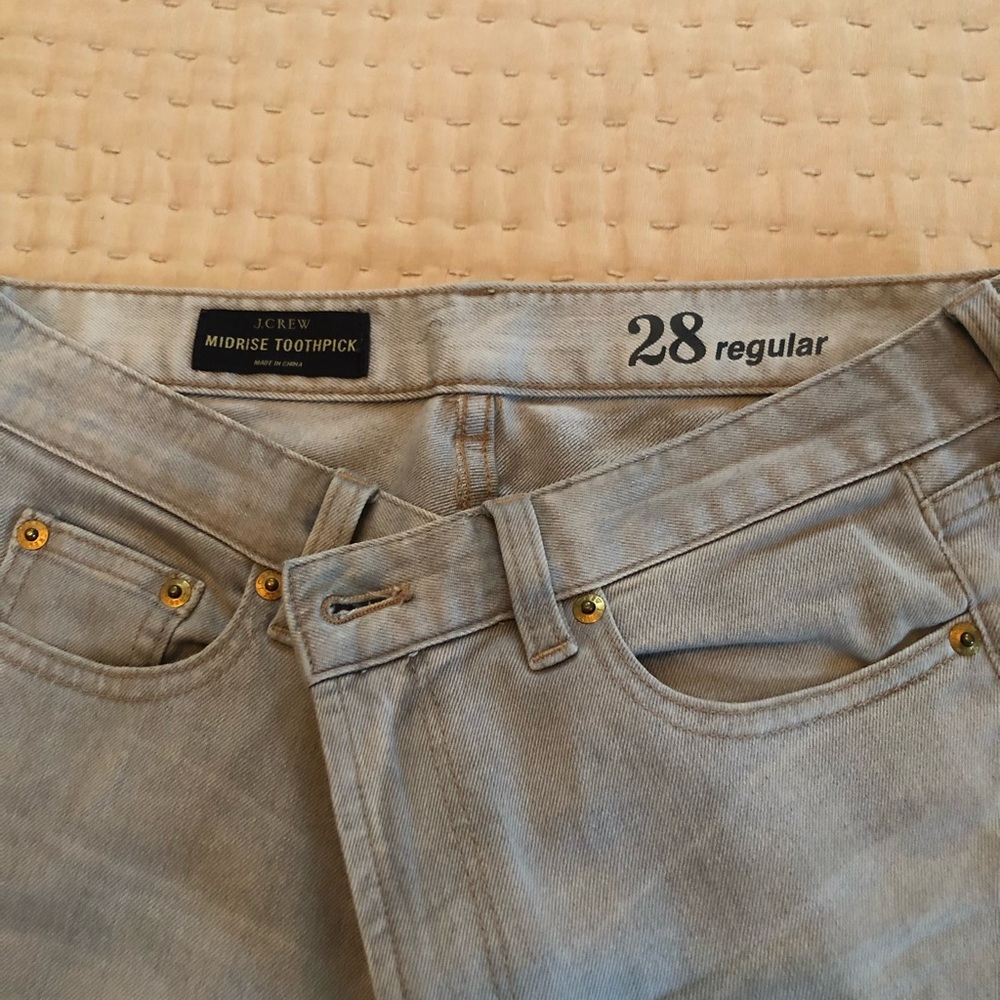 J Crew mid- rise toothpick jean, grey, Size 28